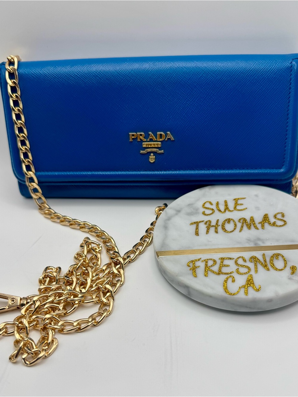 Prada Cobalt Blue Saffiano Frame Wallet